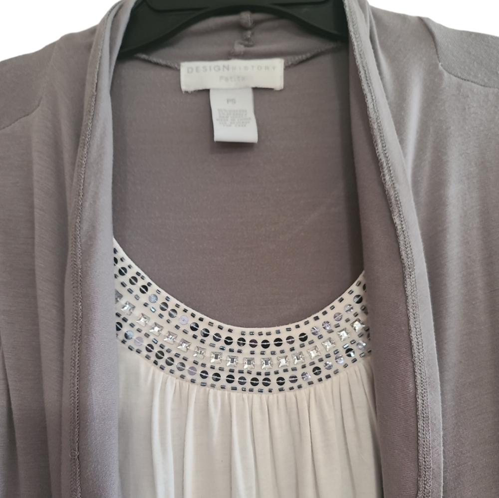 Design History Women's White And Gray Blouse With Attached Long Sleeve Cardigan - Picture 3 of 10
